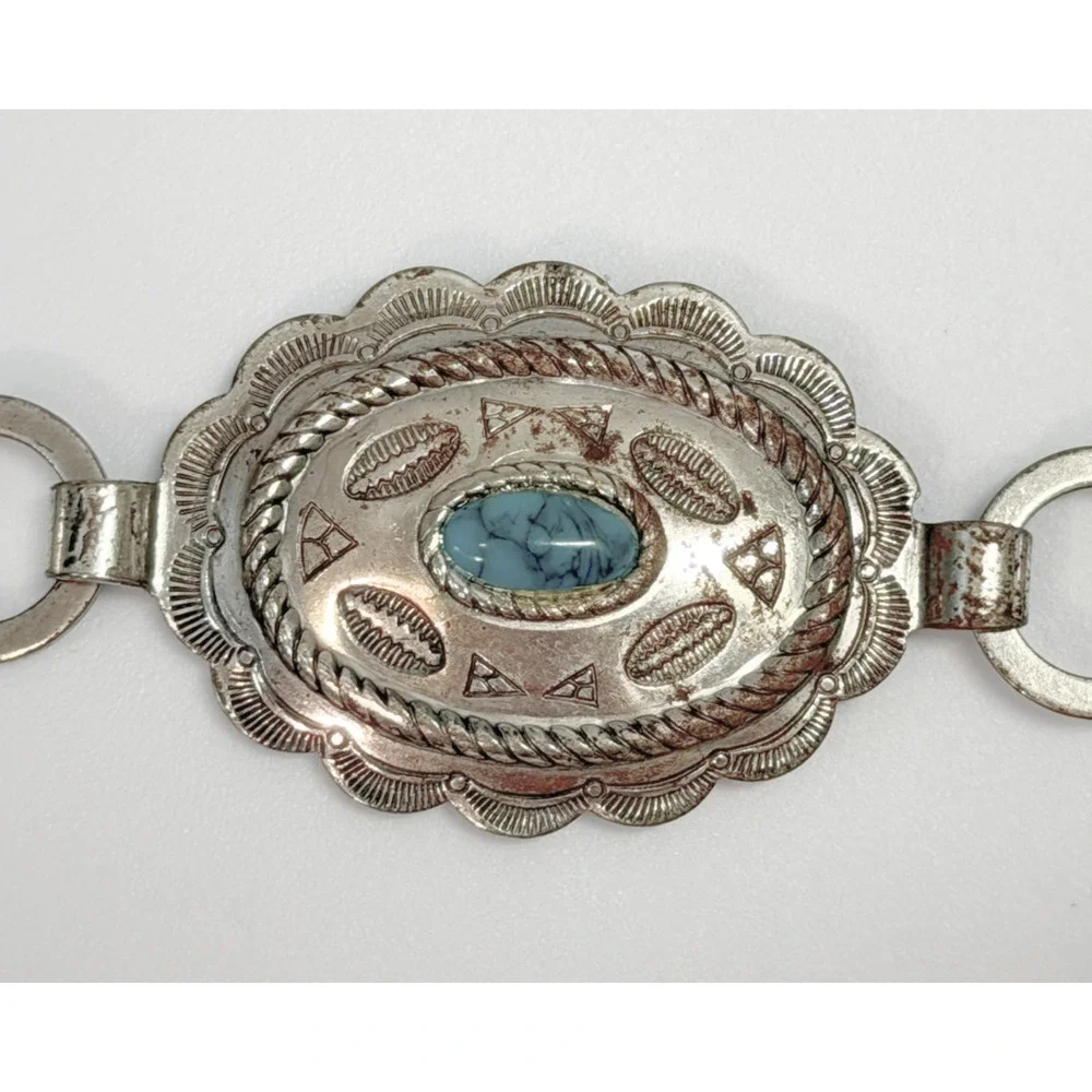 Sancrest Silver Tone Faux Turquoise Southwestern Concho Belt 32